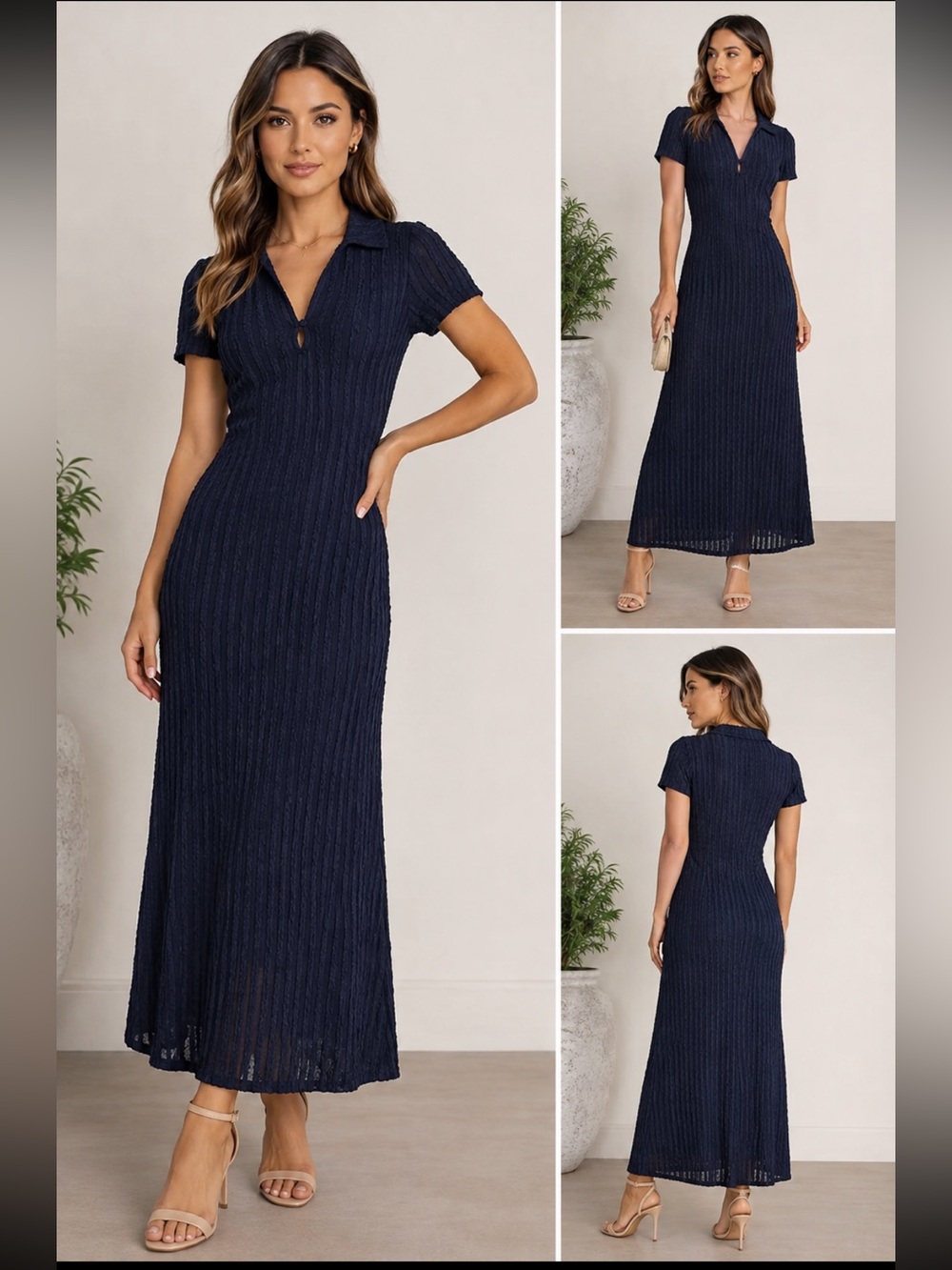 DONNA MORGAN Navy Short Sleeve Maxi Dress